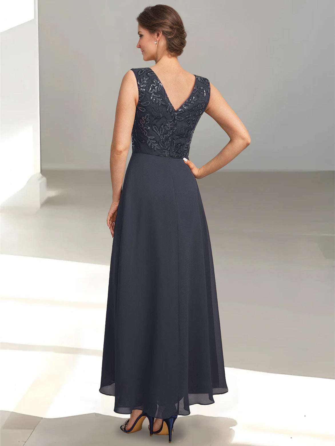 2 Pieces A Line Princess V Neck Sleeveless Ankle Length Mother Of The Bride Dresses With Appliques Sequins Jacket