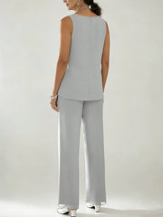 3 Pieces Scoop Neck 3 4 Sleeves Ankle Length Mother Of The Bride Pantsuits With Lace Sequins Jacket