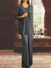 Chiffon Lace Scoop Ankle Length Mother Of The Bride Pantsuits With Jacket