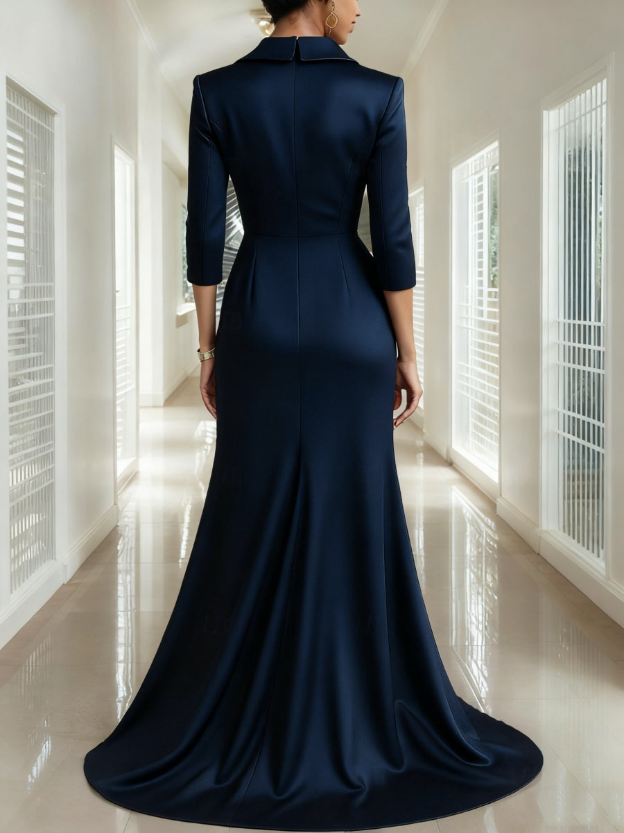 Trumpet Mermaid 3 4 Sleeves V Neck Mother Of The Bride Dresses Floor Length