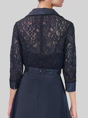 3 4 Sleeves 2 Pieces Mother Of The Bride Pantsuits Lace Shirt Collar Jumpsuit Ruched Detachable