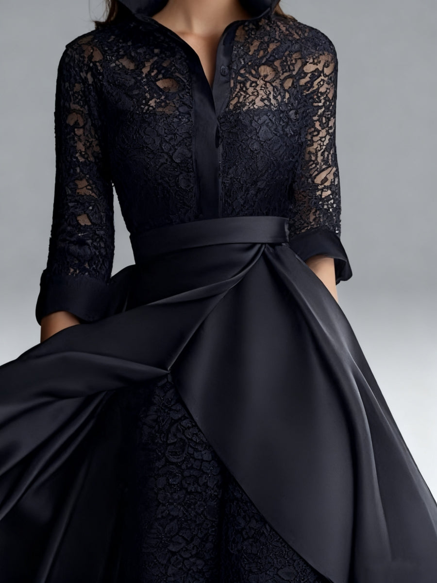 3 4 Sleeves 2 Pieces Mother Of The Bride Pantsuits Lace Shirt Collar Jumpsuit Ruched Detachable