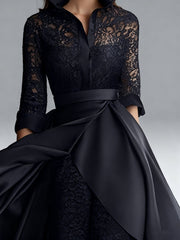 3 4 Sleeves 2 Pieces Mother Of The Bride Pantsuits Lace Shirt Collar Jumpsuit Ruched Detachable