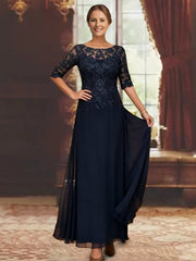 A Line Princess Chiffon Scoop Half Sleeves Mother Of The Bride Dresses Lace Ankle Length