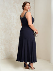 A Line Princess Chiffon Scoop Plus Size Mother Of The Bride Dresses With Wrap Jacket Beading