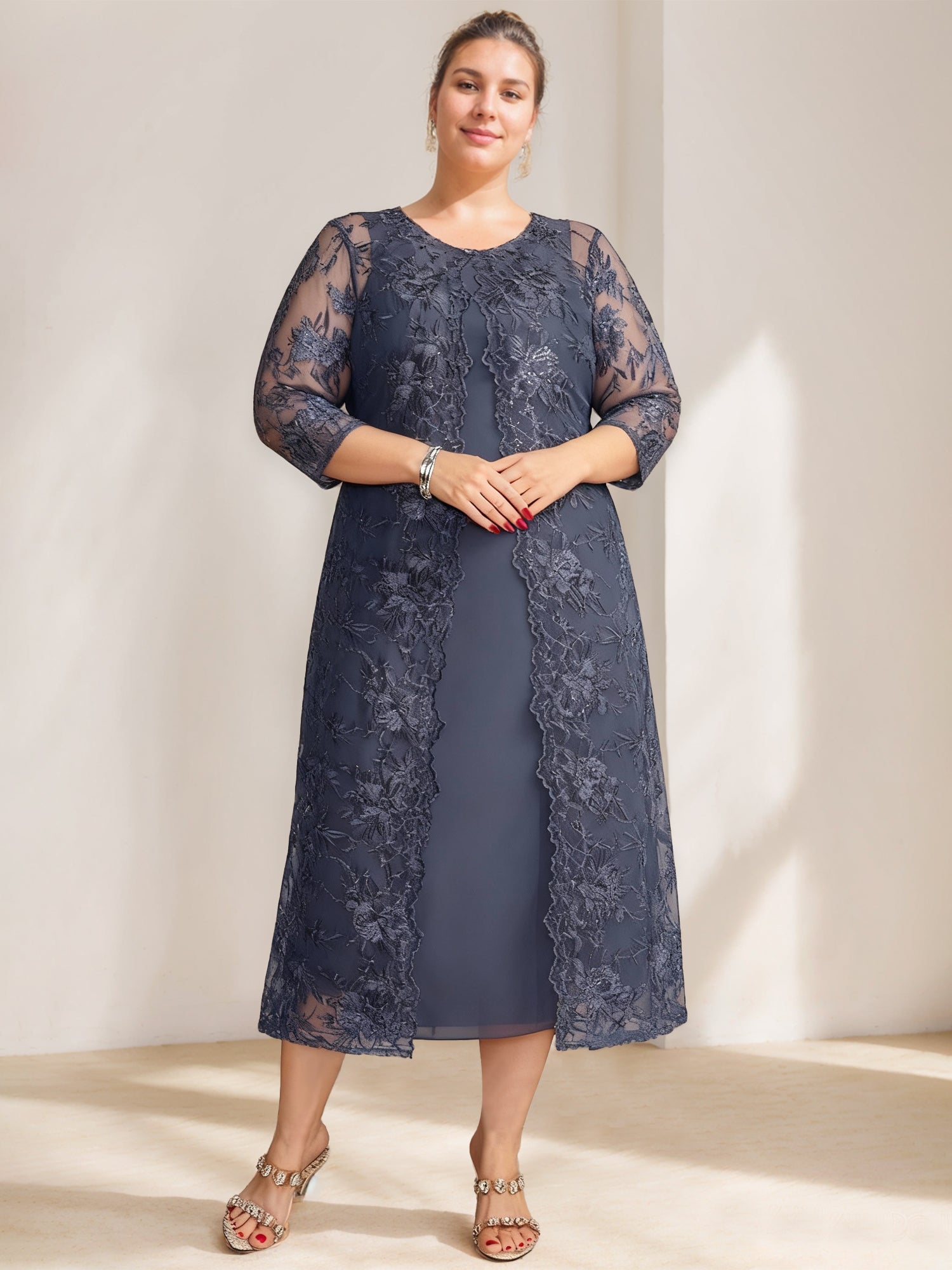 A Line Princess Scoop Plus Size Mother Of The Bride Dresses Chiffon With Lace Wrap Jacket