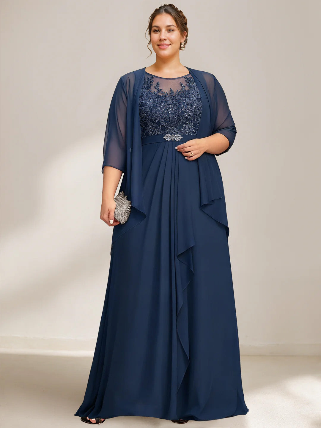 A Line Princess Scoop Plus Size Mother Of The Bride Dresses Chiffon Lace With Wrap Jacket