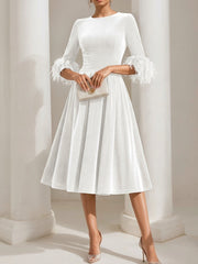 A-Line/Princess Scoop Velvet Mother of the Bride Dresses Half Sleeves Feather-trimmed