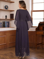 A Line Princess Chiffon Scoop Mother Of The Bride Dresses Lace Ankle Length Half Sleeves