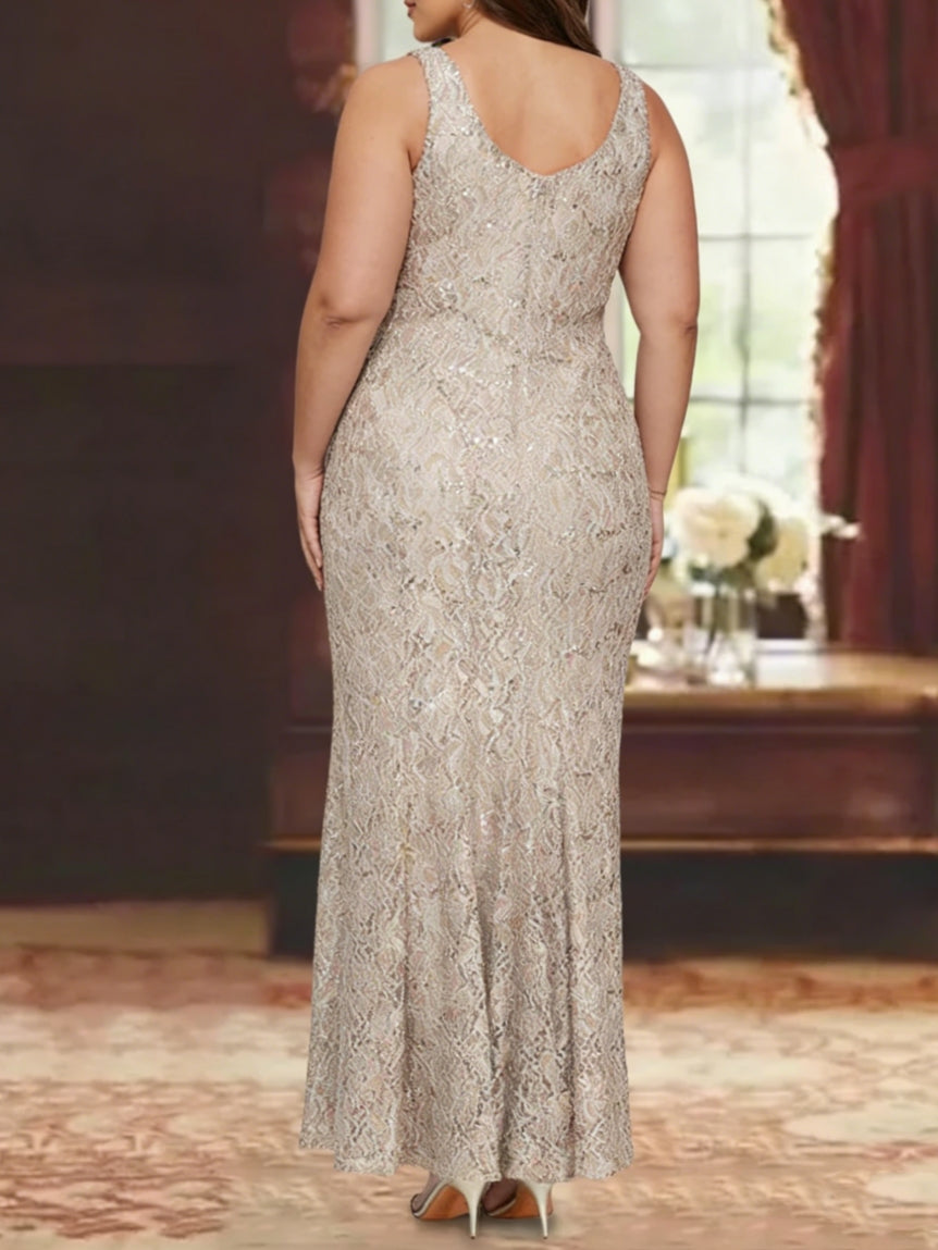 A Line Princess 2 Pieces Scoop Lace Plus Size Mother Of The Bride Dresses With Jacket Long Sleeves Ankle Length