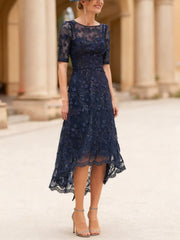 A-Line/Princess Scoop Lace Mother of the Bride Dresses Tea-Length Half Sleeves Cocktail Dresses