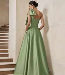 Sheath Column One Shoulder Satin Mother Of The Bride Dresses With Overskirt Sleeveless Floral Floor Length Bow