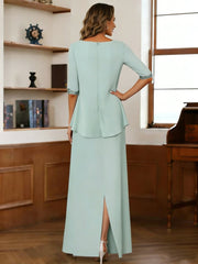 Sheath Column Scoop Chiffon Mother Of The Bride Dresses Ankle Length Half Sleeves Sequins Ruched