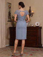 2 Pieces Sheath Column Scoop Chiffon Mother Of The Bride Dresses With Jacket Lace Knee Length 3 4 Sleeves