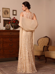 2 Pieces Sheath Column Lace Mother Of The Bride Dresses With Shawl Scoop Beading Sleeveless Floor Length