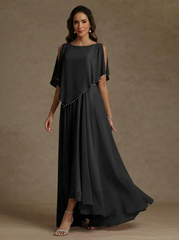 A Line Princess Scoop Chiffon Mother Of The Bride Dresses Beading Floor Length Pleated Sleeveless