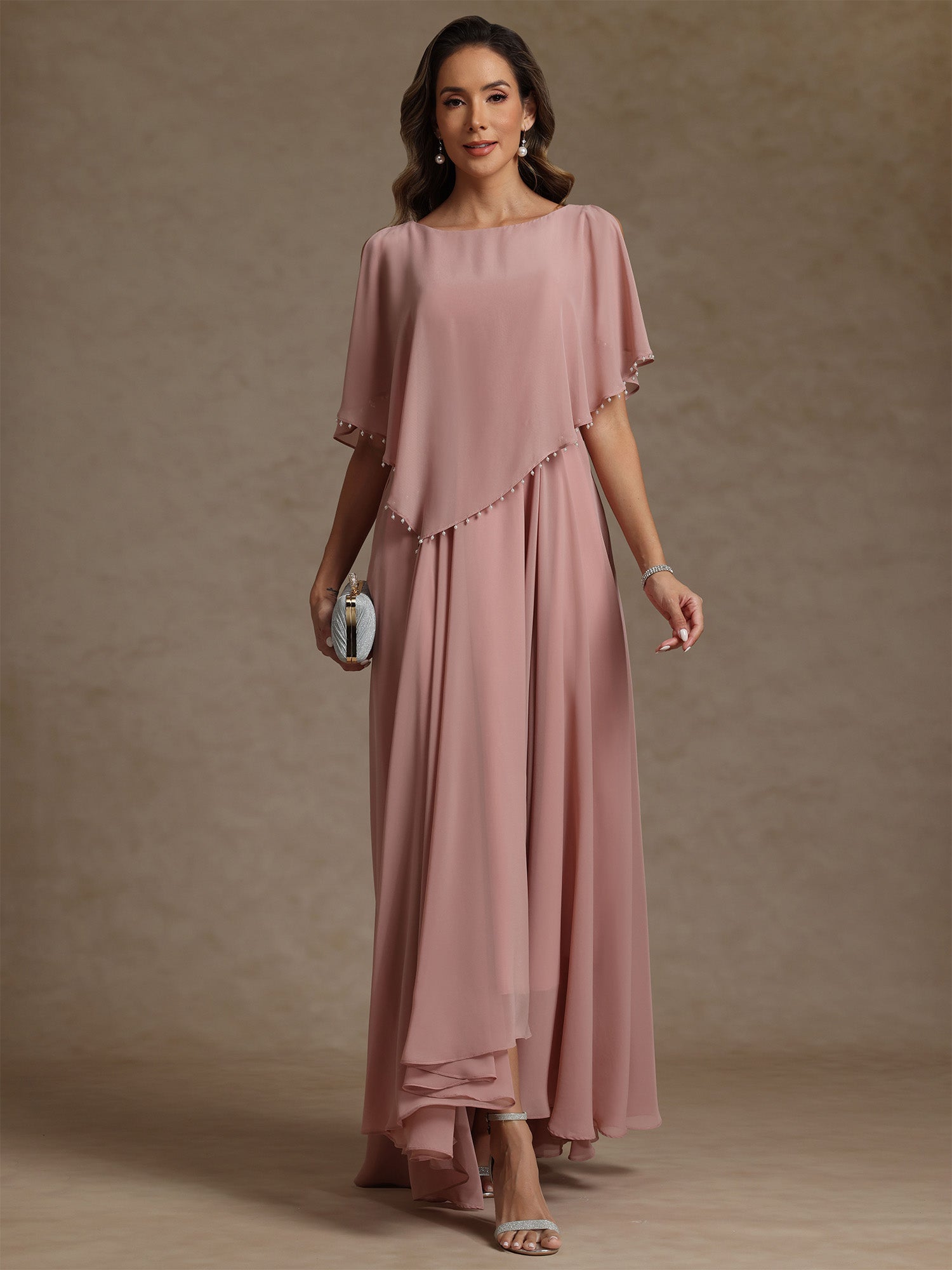 A Line Princess Scoop Chiffon Mother Of The Bride Dresses Beading Floor Length Pleated Sleeveless