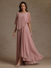 A Line Princess Scoop Chiffon Mother Of The Bride Dresses Beading Floor Length Pleated Sleeveless