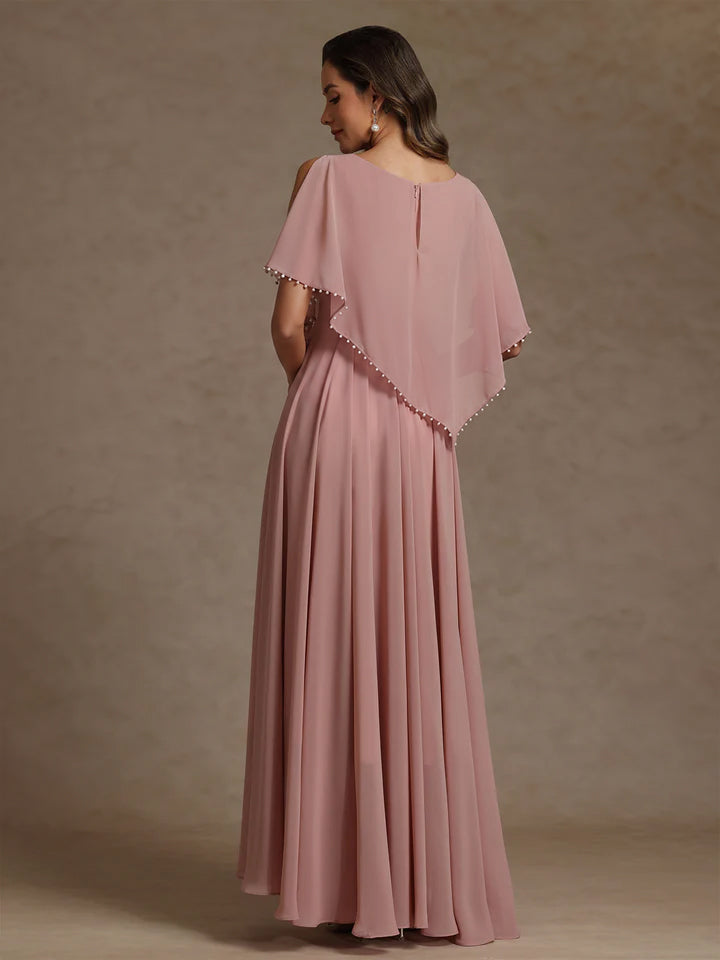 A Line Princess Scoop Chiffon Mother Of The Bride Dresses Beading Floor Length Pleated Sleeveless
