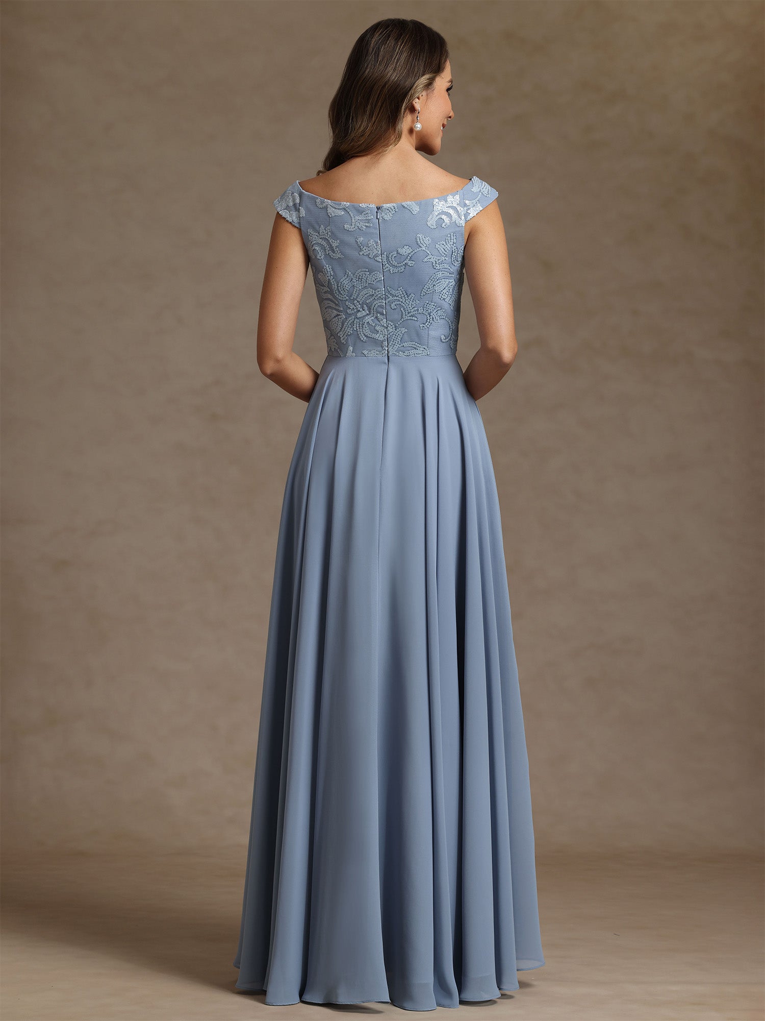 A Line Princess Scoop Chiffon Mother Of The Bride Dresses Lace Sequins Floor Length Sleeveless Pleated
