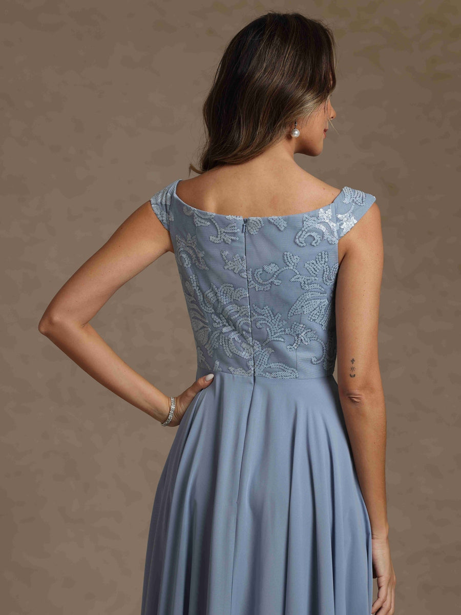 A Line Princess Scoop Chiffon Mother Of The Bride Dresses Lace Sequins Floor Length Sleeveless Pleated