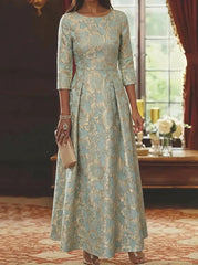 A-Line/Princess Scoop Jacquard Mother of the Bride Dresses 3/4 Sleeves Ankle-Length Floral