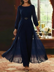 Jumpsuit Scoop Chiffon Mother Of The Bride Jumpsuit With Overskirt Ankle Length Long Sleeves