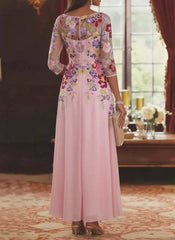 A Line Princess Scoop Chiffon Mother Of The Bride Dresses Lace Floral Half Sleeves Ankle Length