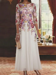 A Line Princess Scoop Chiffon Mother Of The Bride Dresses Lace Floral Half Sleeves Ankle Length