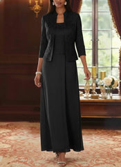 2 Pieces A Line Princess Square Collar Chiffon Mother Of The Bride Dresses With Jacket Lace Ankle Length 3 4 Sleeves
