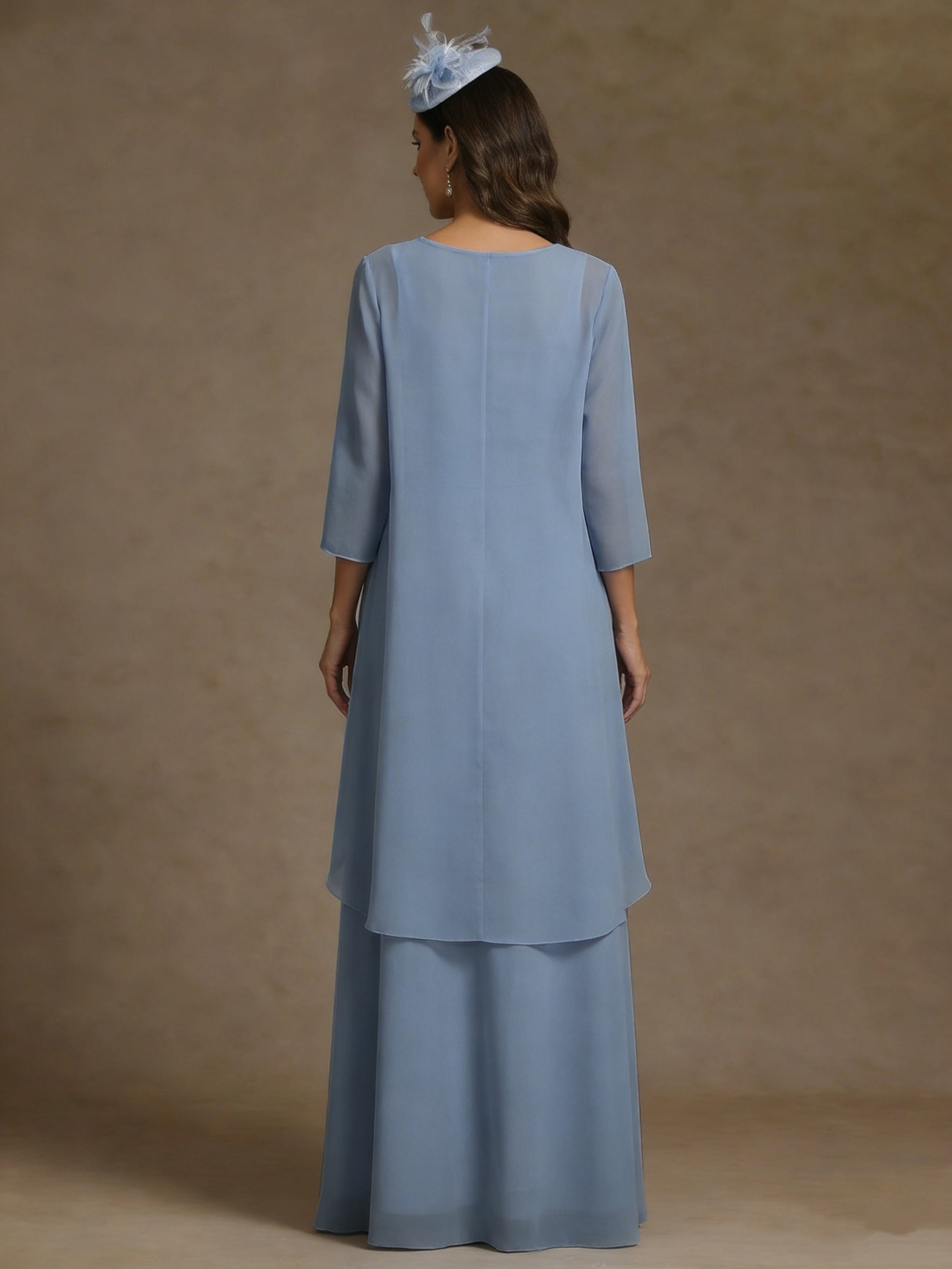 2 Pieces A Line Princess Scoop Chiffon Mother Of The Bride Dresses With Jacket Floor Length 3 4 Sleeves Lace
