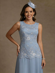 2 Pieces A Line Princess Scoop Chiffon Mother Of The Bride Dresses With Jacket Floor Length 3 4 Sleeves Lace
