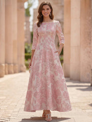 A Line Princess Scoop Jacquard Mother Of The Bride Dresses Floral Ankle Length 3 4 Sleeves