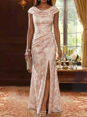 Sheath Column Cowl Neck Jacquard Mother Of The Bride Dresses Floral Floor Length Sleeveless