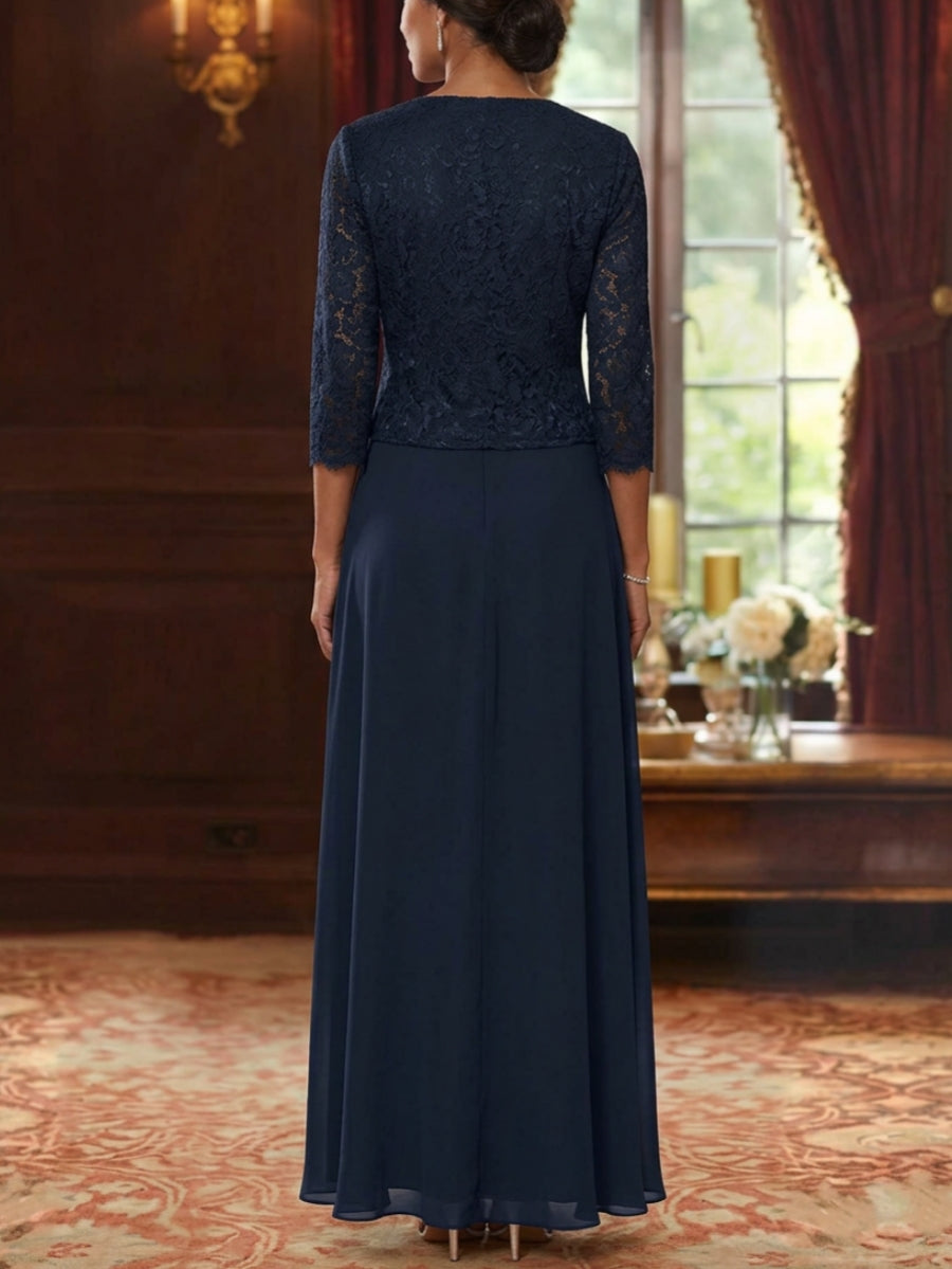 A Line Princess Square Collar Chiffon Mother Of The Bride Dresses With Jacket Lace Ankle Length 3 4 Sleeves