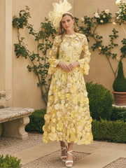 A-Line/Princess Scoop Lace Appliques Mother of the Bride Dresses Floral Long Sleeves Tea-Length