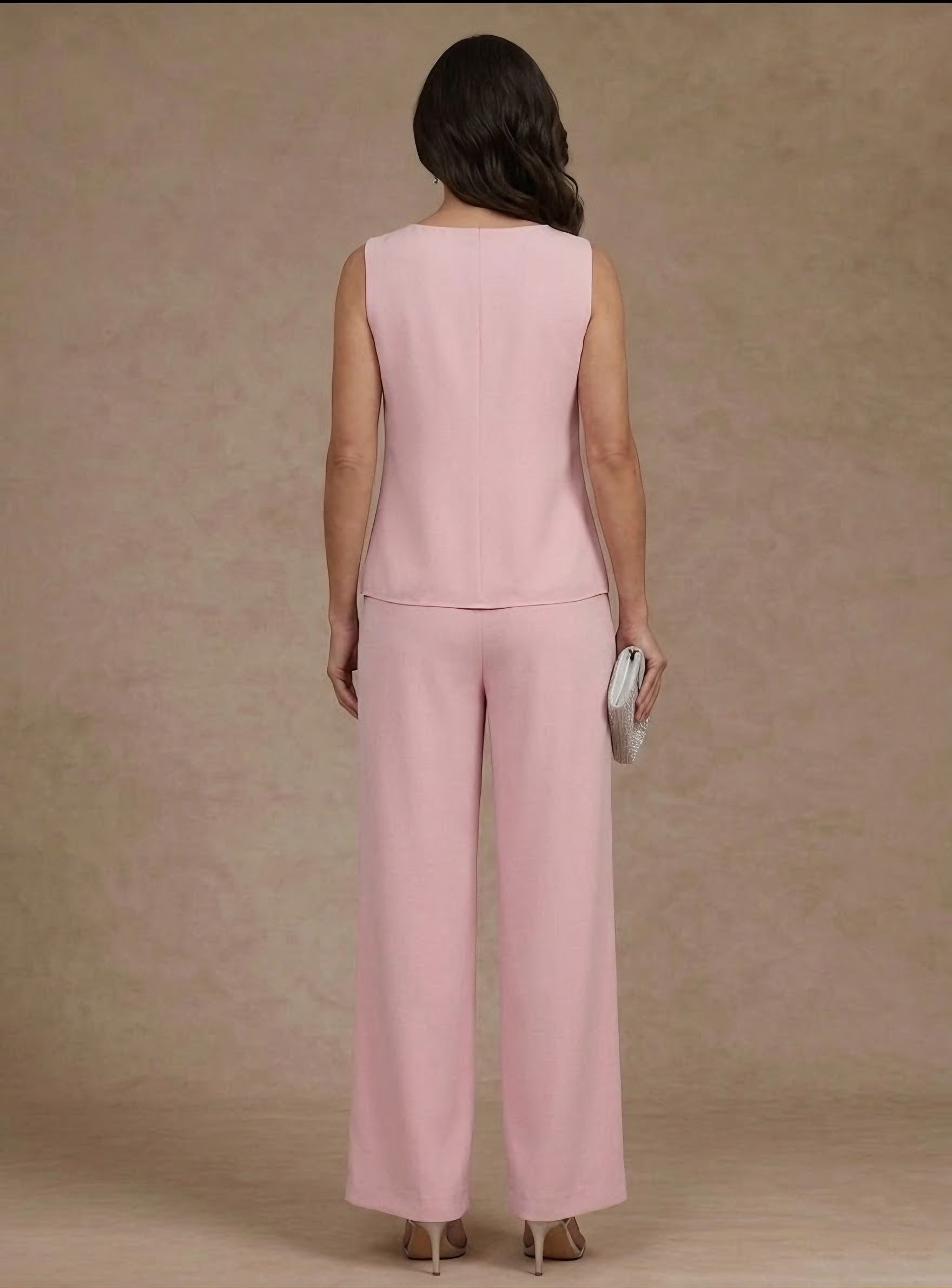 3 Pieces Suit V Neck Chiffon Mother Of The Bride Pantsuits With Jacket Lace Ankle Length 3 4 Sleeves
