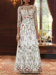 A Line Princess Scoop Lace Embroidery Mother Of The Bride Dresses Floral 3 4 Sleeves Floor Length
