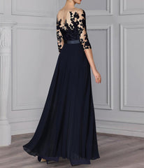 A Line Princess Jewel Neck 3 4 Length Sleeves Floor Length Mother Of The Bride Jumpsuits With Applique