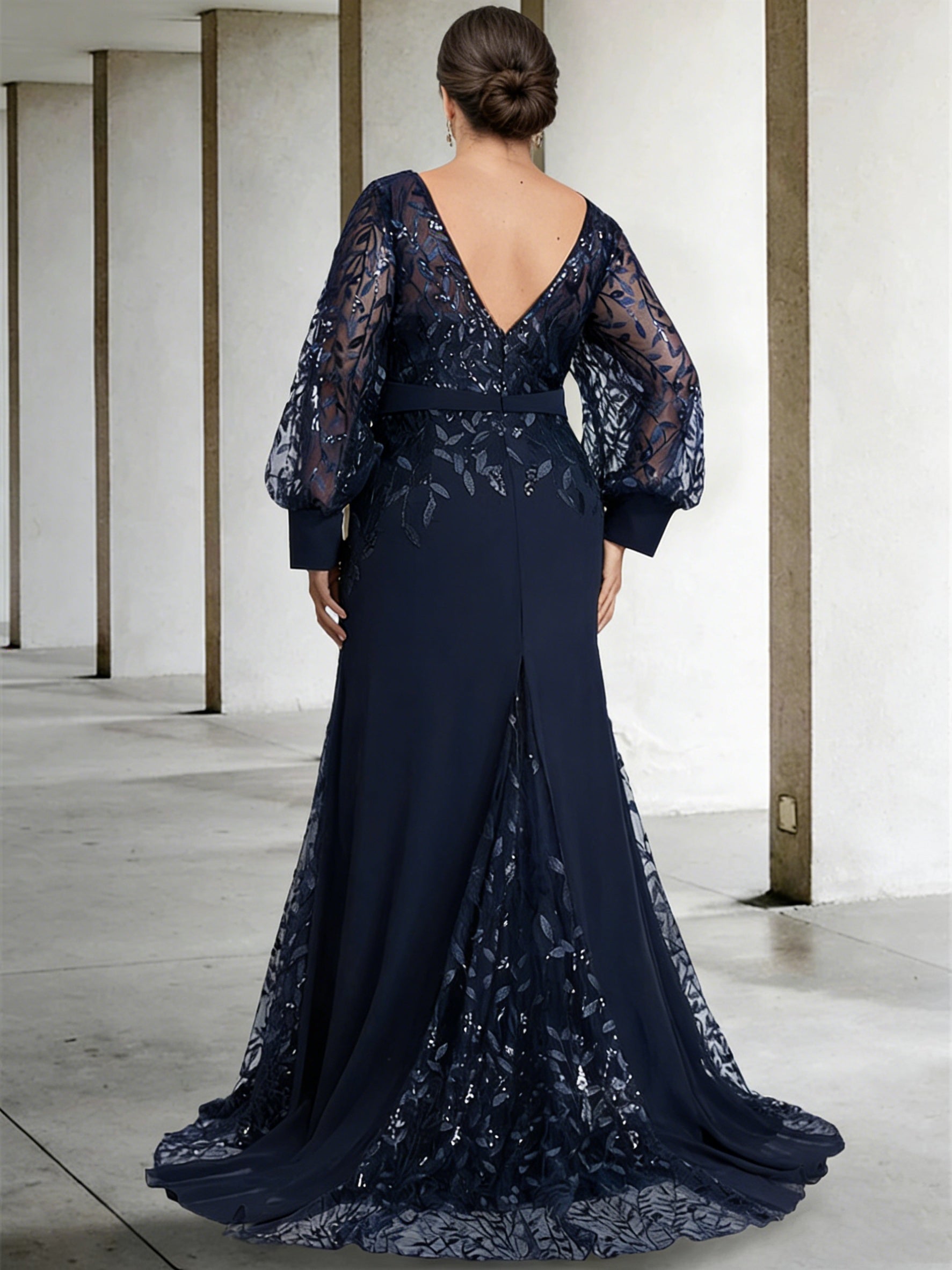 Mermaid Trumpet Scoop Neck Long Sleeves Floor Length Plus Size Mother Of The Bride Dresses With Sequins