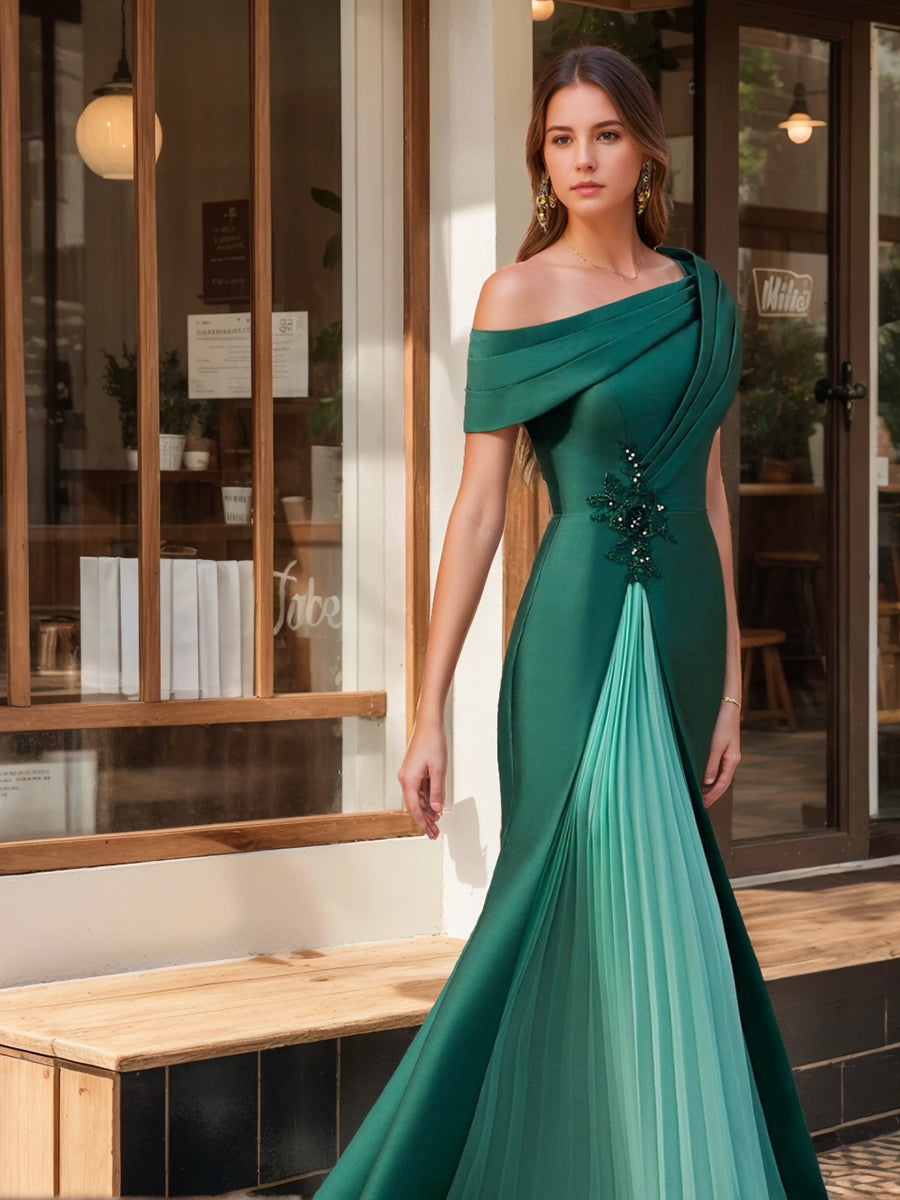 Trumpet Mermaid One Shoulder Short Sleeves Evening Dresses With Ruffles Appliques