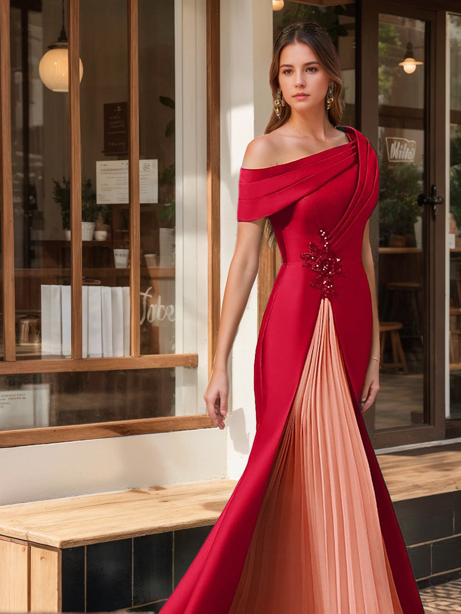 Trumpet Mermaid One Shoulder Short Sleeves Evening Dresses With Ruffles Appliques