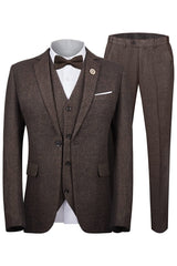 Dapper Coffee Notched Lapel Three-Piece Business Suit
