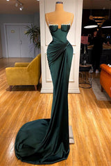 Mermaid Dark Green Spaghetti Strap Sleeveless Long Formal Dress With Beadings