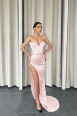 Mermaid Dark Green Sweetheart Sleeveless Pleated Long Formal Dress With Split