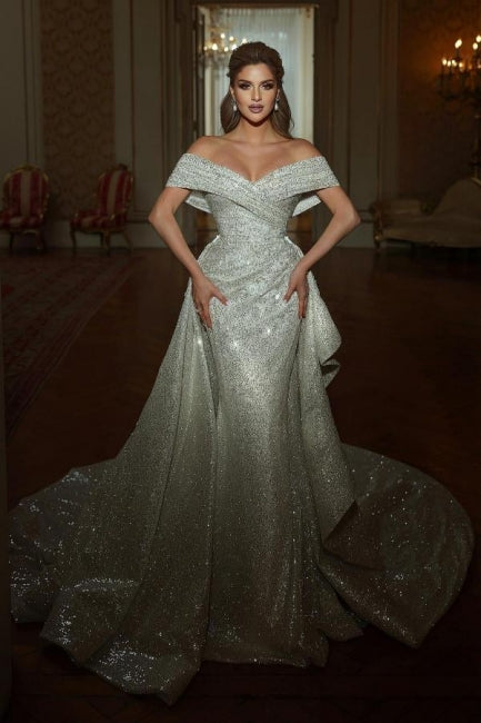 Sage v-neck sequin mermaid wedding dress