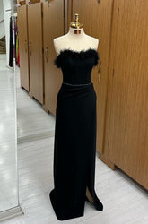 Mermaid Formal Dress Long Black Feather Sequins Sleeveless Strapless