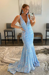 Mermaid Prom Dress with Blue Sequins