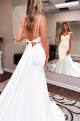 Mermaid Sweetheart Floor-Length Sleeveless Stain Wedding Dresses with Ruffles