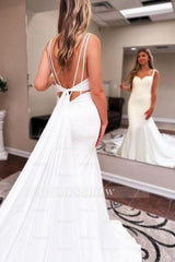 Mermaid Sweetheart Floor-Length Sleeveless Stain Wedding Dresses with Ruffles